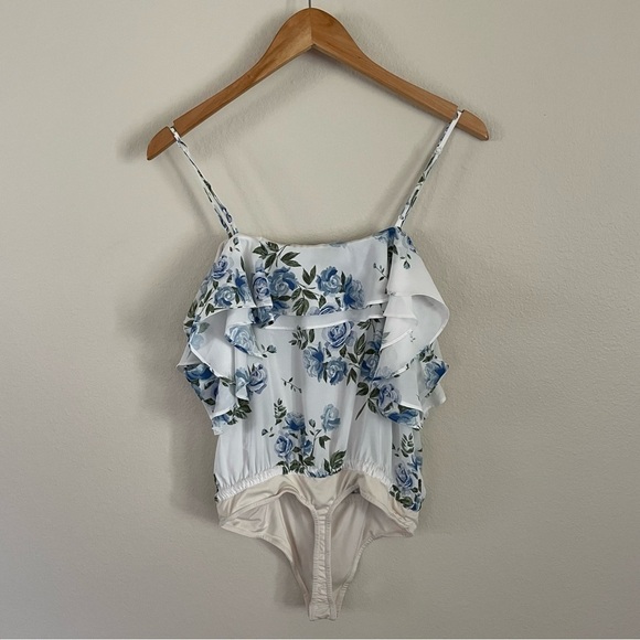 L’Academie Blue Floral Bodysuit Off the Shoulder Revolve Size Small - Picture 9 of 11